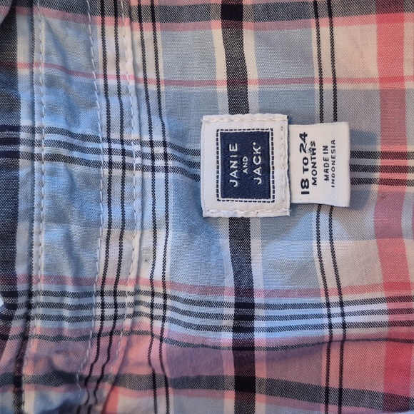 Janie and Jack boys 18 - 24 months romper pink, blue, white plaid VGUC - Picture 2 of 6